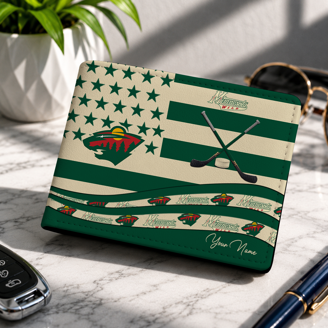 LIMITED EDITION - NEW CUSTOMIZED NHL13 MNW MINNESOTA WILD LEATHER WALLET