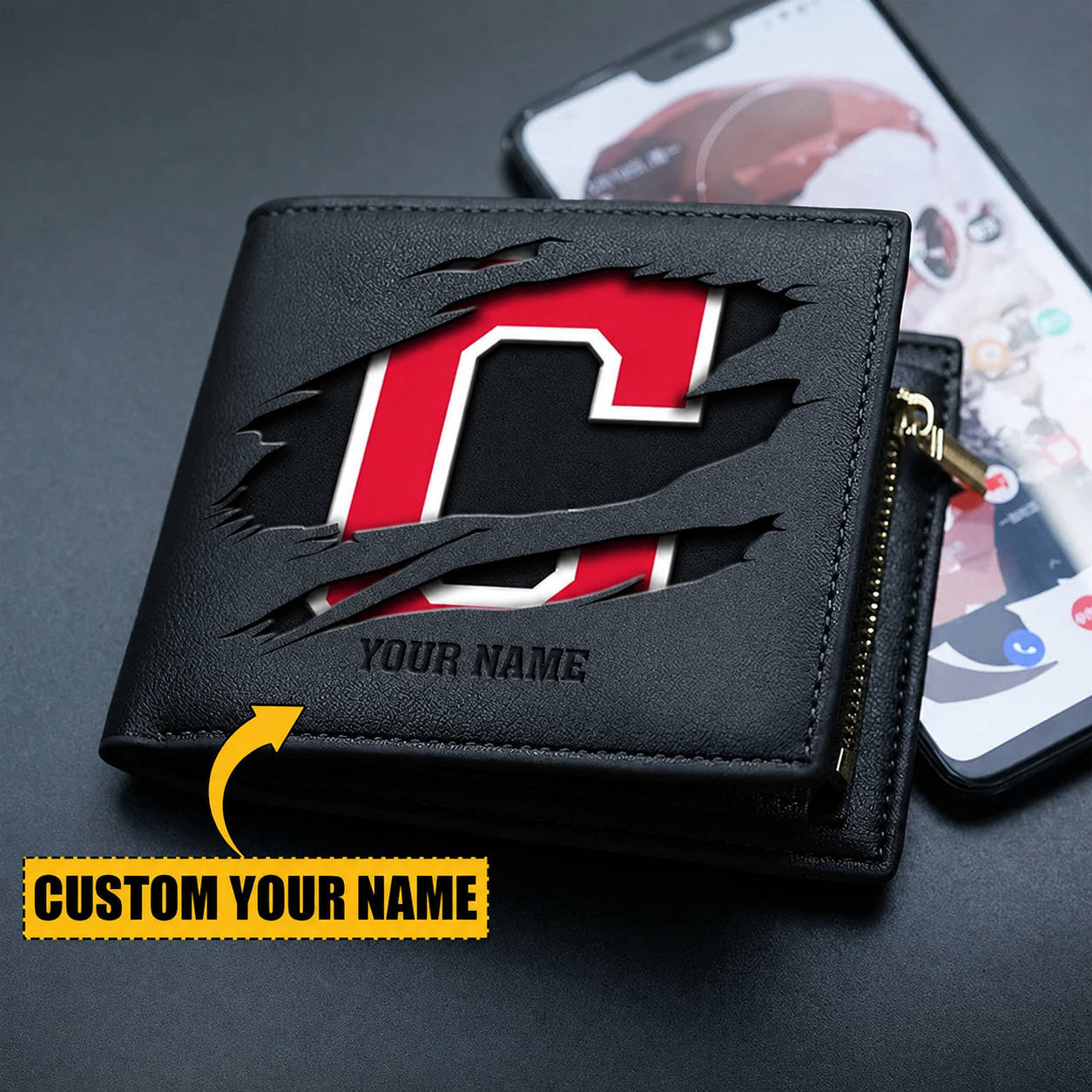 LIMITED EDITION - NEW CUSTOMIZED MLB13 CGS CLEVELAND GUARDIANS LEATHER WALLET