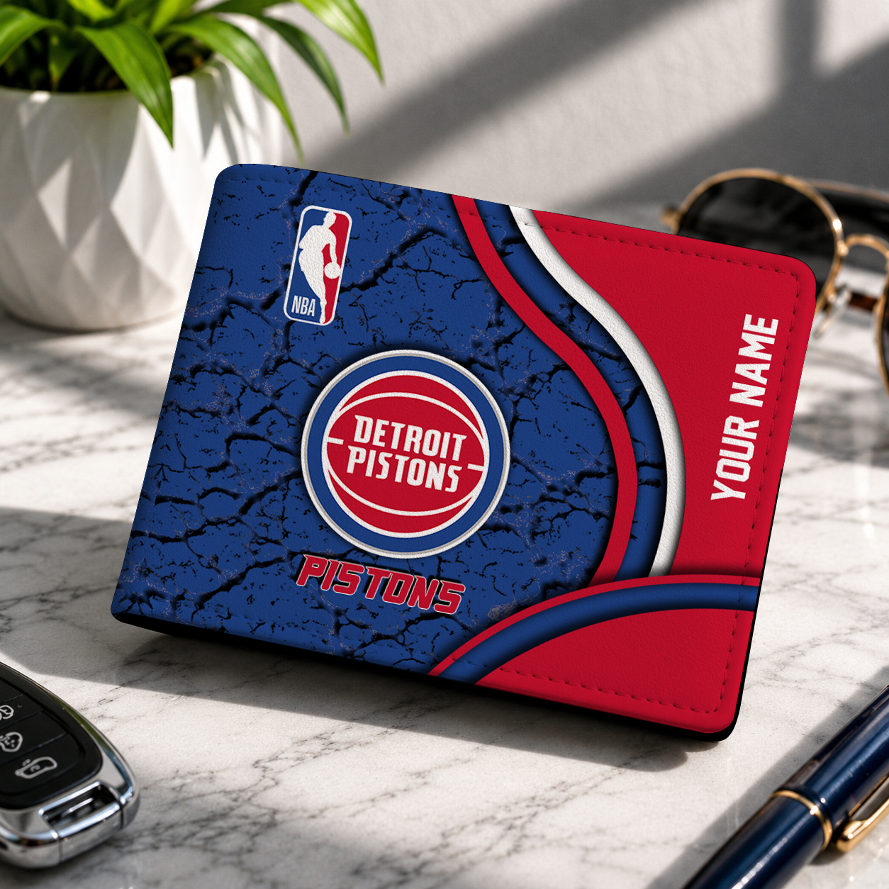 VIRAL EDITION - NEW CUSTOMIZED NBA14 DPI DETROIT PISTONS LEATHER WALLET