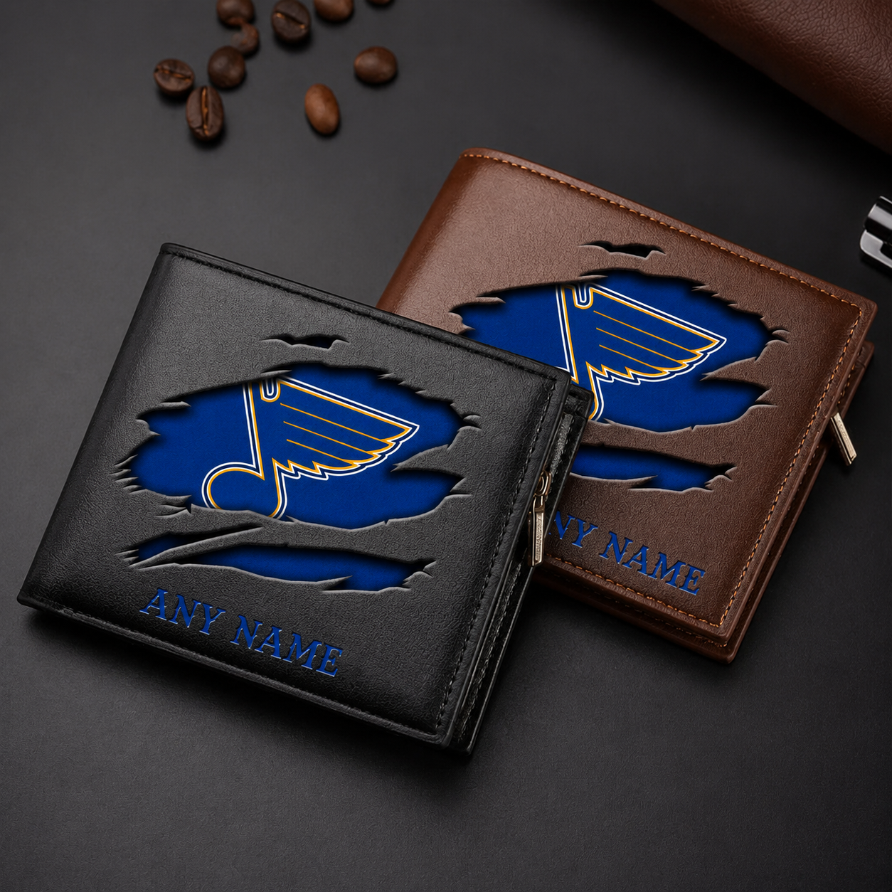 LIMITED EDITION - NEW CUSTOMIZED NHL14 SLB ST. LOUIS BLUES LEATHER WALLET