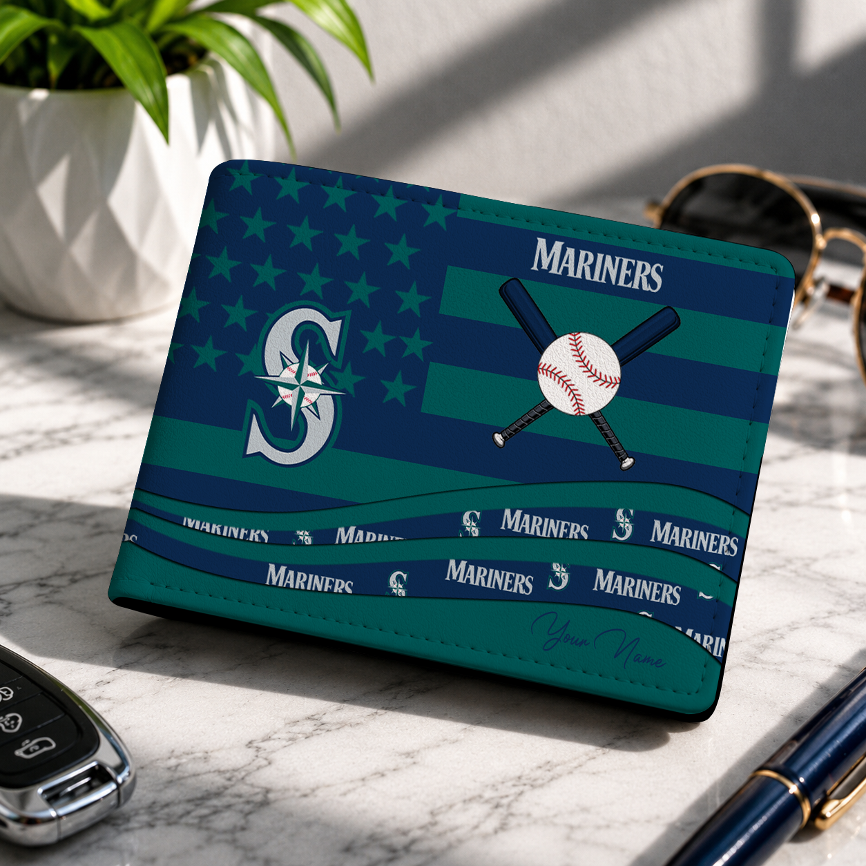 LIMITED EDITION - NEW CUSTOMIZED MLB14 SMS SEATTLE MARINERS LEATHER WALLET