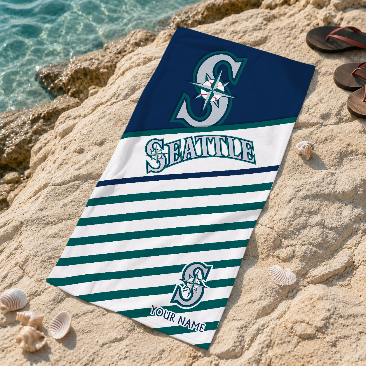 HOT DEAL - NEW CUSTOMIZED MLB14 SMS SEATTLE MARINERS BEACH TOWEL FOR FAN