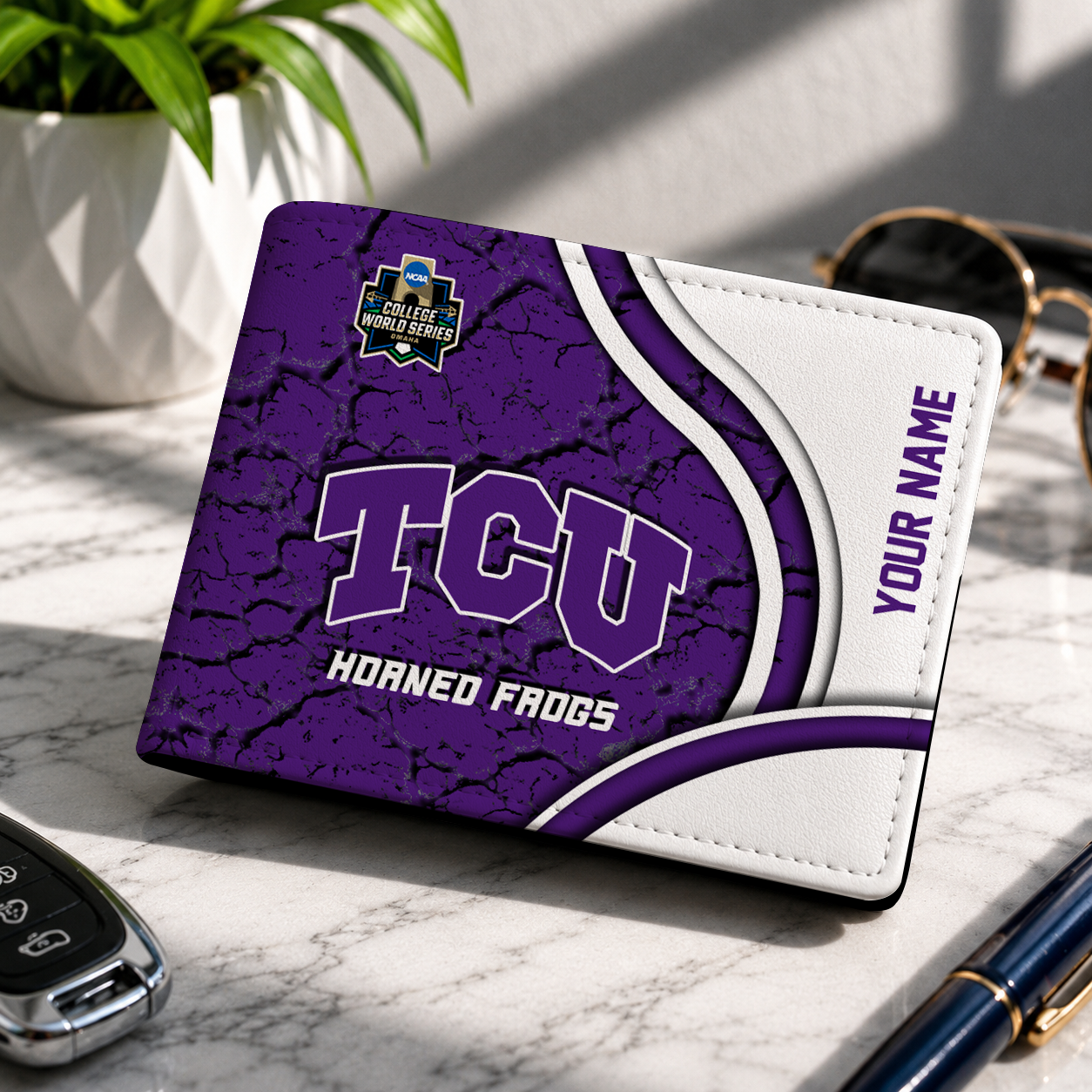 VIRAL EDITION - NEW CUSTOMIZED NCAA CWS14 THF TCU HORNED FROGS LEATHER WALLET