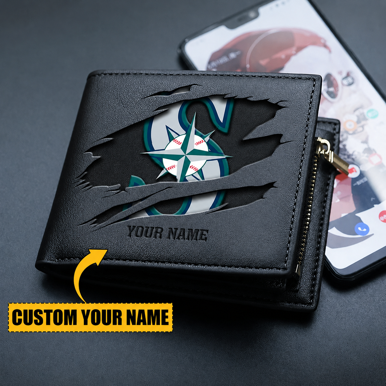 LIMITED EDITION - NEW CUSTOMIZED MLB14 SMS SEATTLE MARINERS LEATHER WALLET