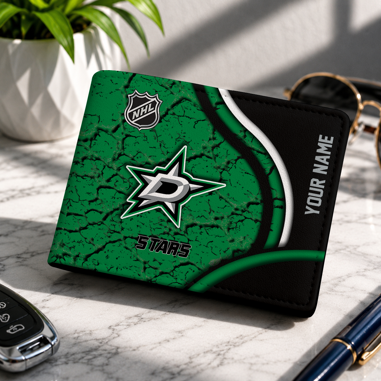 FINAL CLEARANCE - NEW CUSTOMIZED NHL15 DLS DALLAS STARS LEATHER WALLET