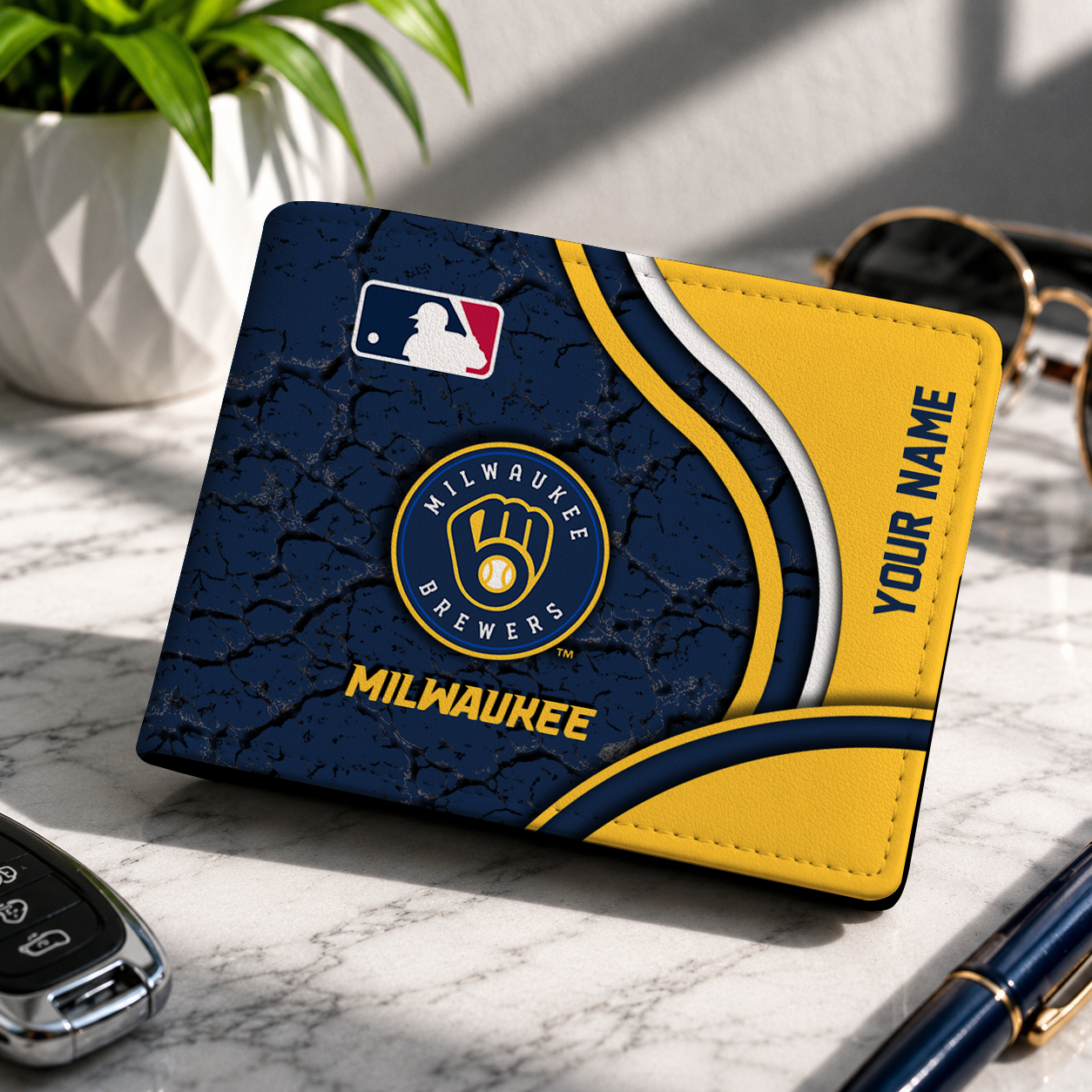 LIMITED EDITION - NEW CUSTOMIZED MLB15 MBS MILWAUKEE BREWERS LEATHER WALLET