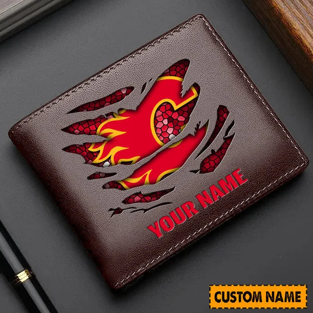 LIMITED EDITION - NEW CUSTOMIZED NHL17 CGF CALGARY FLAMES LEATHER WALLET