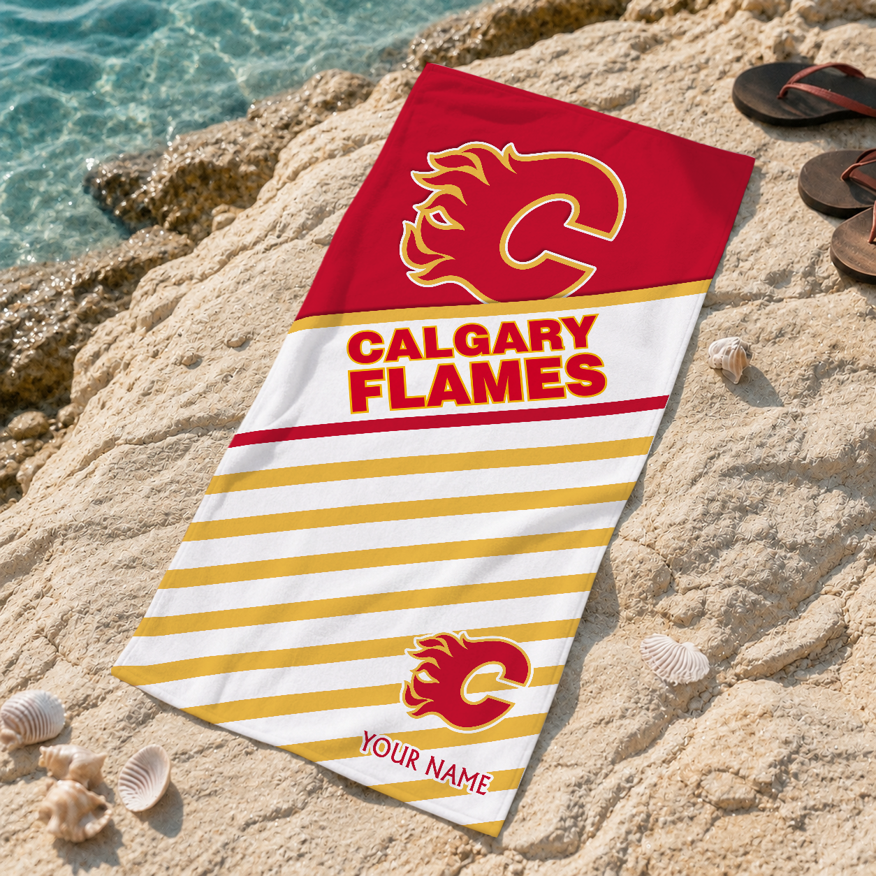 LIMITED EDITION - NEW CUSTOMIZED NHL17 CGF CALGARY FLAMES BEACH TOWEL