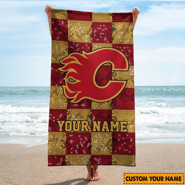 LIMITED EDITION - NEW CUSTOMIZED NHL17 CGF CALGARY FLAMES BEACH TOWEL FOR FAN