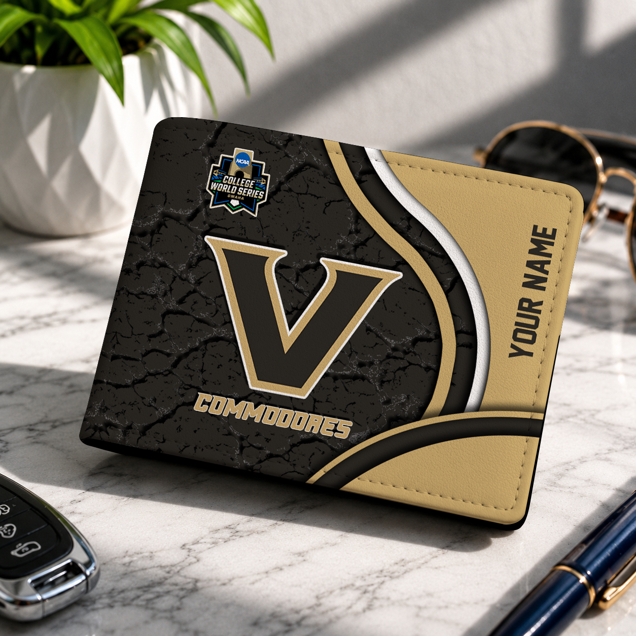 VIRAL EDITION - NEW CUSTOMIZED NCAA CWS17 VDC VANDERBILT COMMODORES LEATHER WALLET