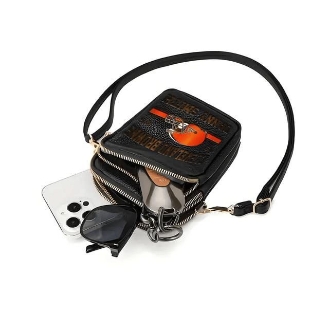 LIMITED EDITION - NEW CUSTOMIZED NFL29 CLB CLEVELAND BROWNS LEATHER CROSSBODY BAG