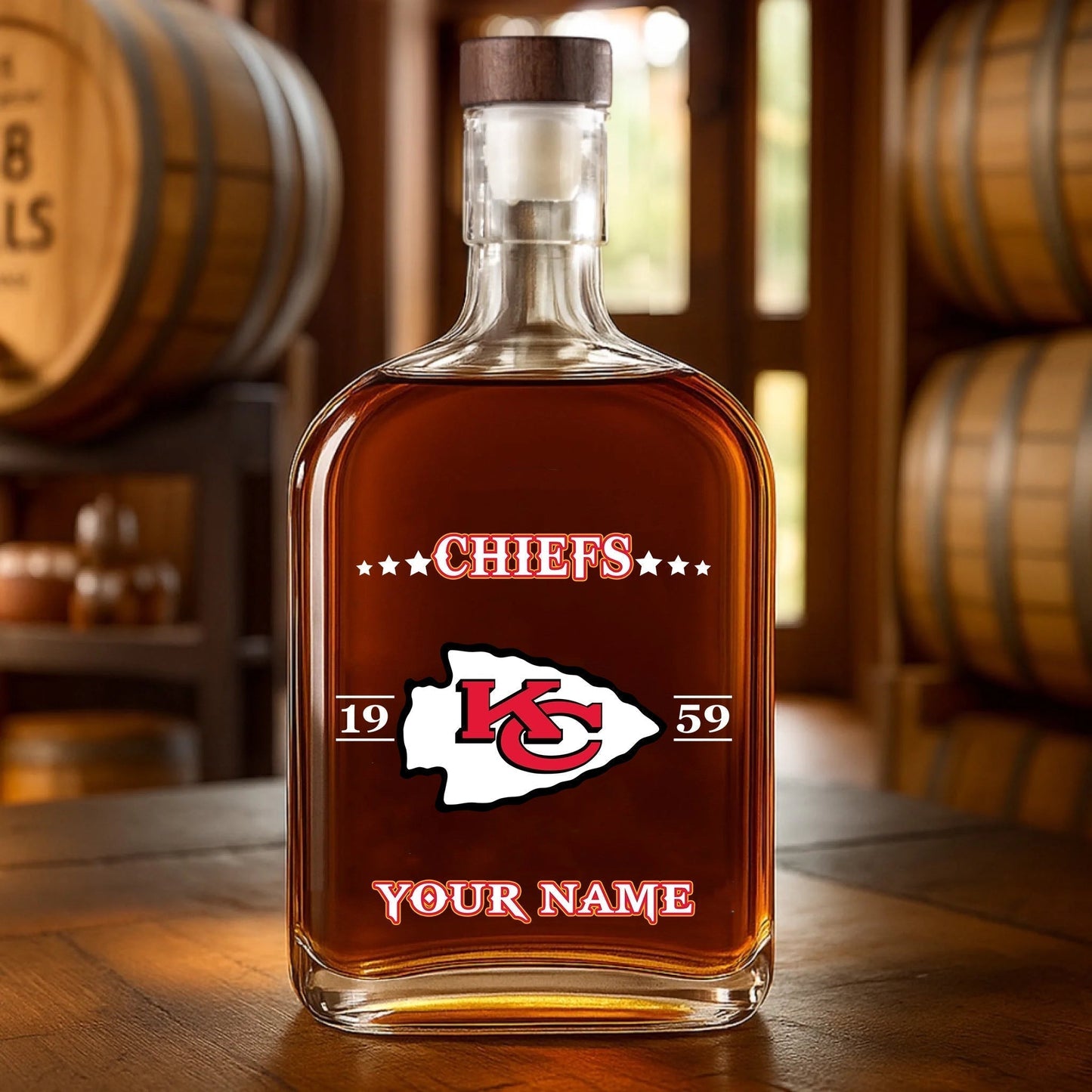 LIMITED EDITION - NEW CUSTOMIZED NFL01 KCC KANSAS CITY CHIEFS LUXURY WHISKEY BOTTLE 450ML