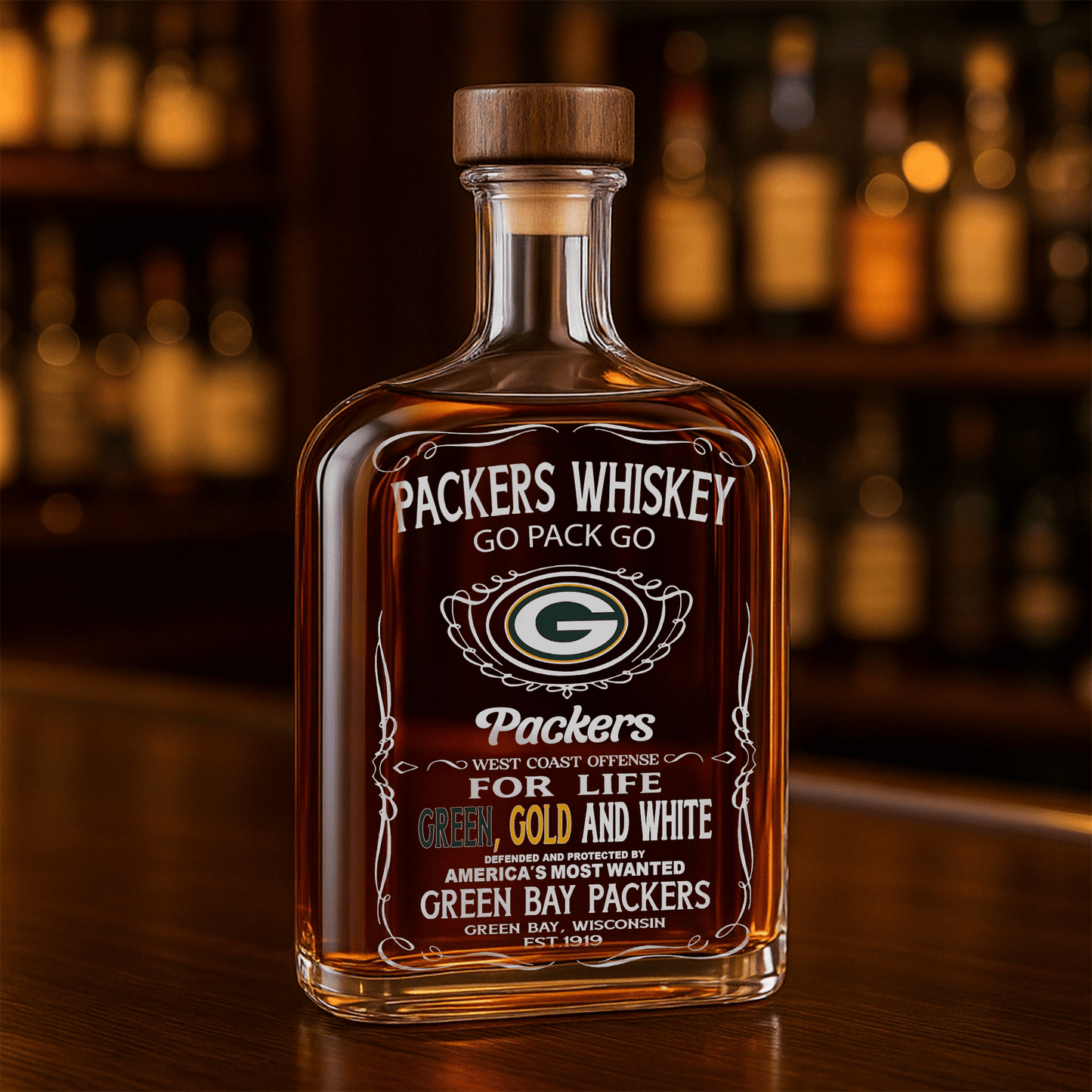 LIMITED EDITION - NEW CUSTOMIZED NFL08 GBP GREEN BAY PACKERS LUXURY WHISKEY BOTTLE 450ML