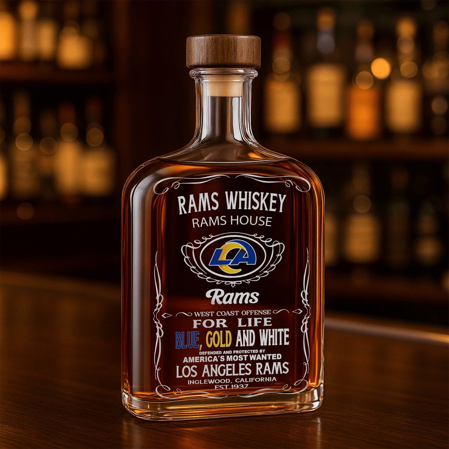 LIMITED EDITION - NEW CUSTOMIZED NFL22 LAR LOS ANGELES RAMS LUXURY WHISKEY BOTTLE 450ML