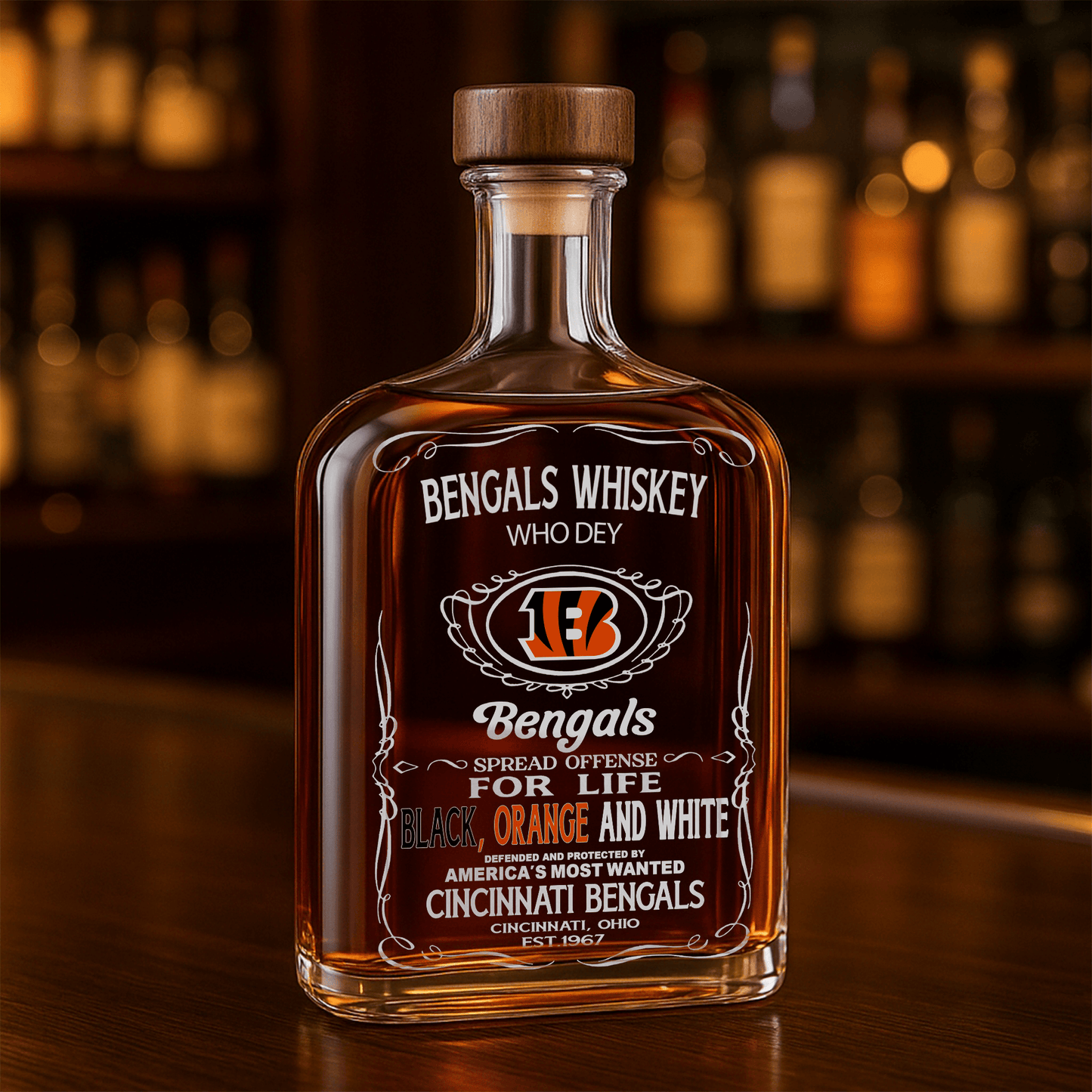 LIMITED EDITION - NEW CUSTOMIZED NFL16 CCB CINCINNATI BENGALS LUXURY WHISKEY BOTTLE 450ML