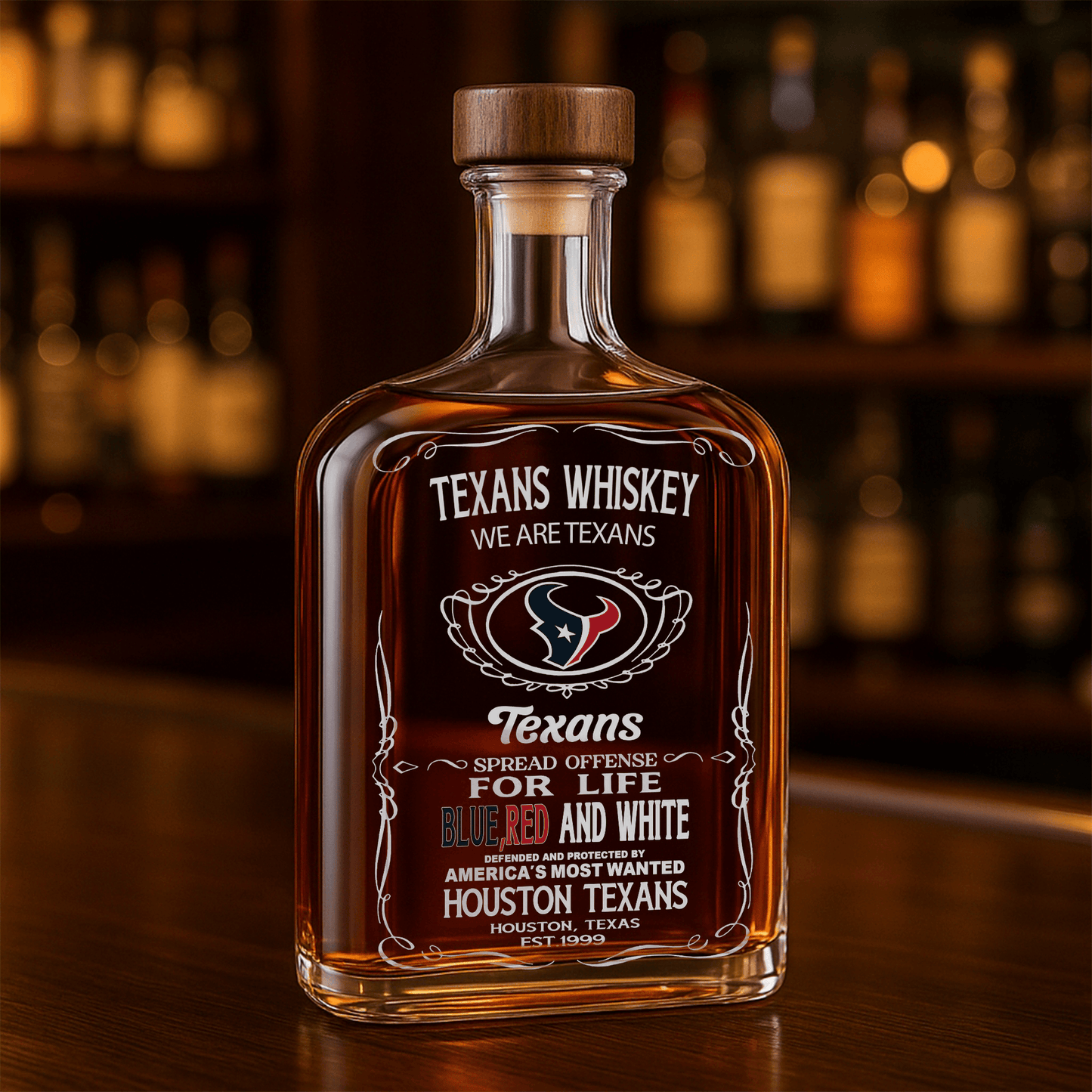 LIMITED EDITION - NEW CUSTOMIZED NFL15 HTT HOUSTON TEXANS LUXURY WHISKEY BOTTLE 450ML