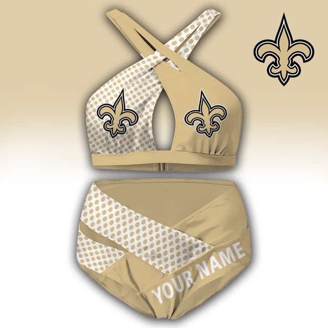 LIMITED EDITION - NEW CUSTOMIZED NFL24 NOS NEW ORLEANS SAINTS WOMEN'S CROSS SWIMSUIT UNDERWEAR