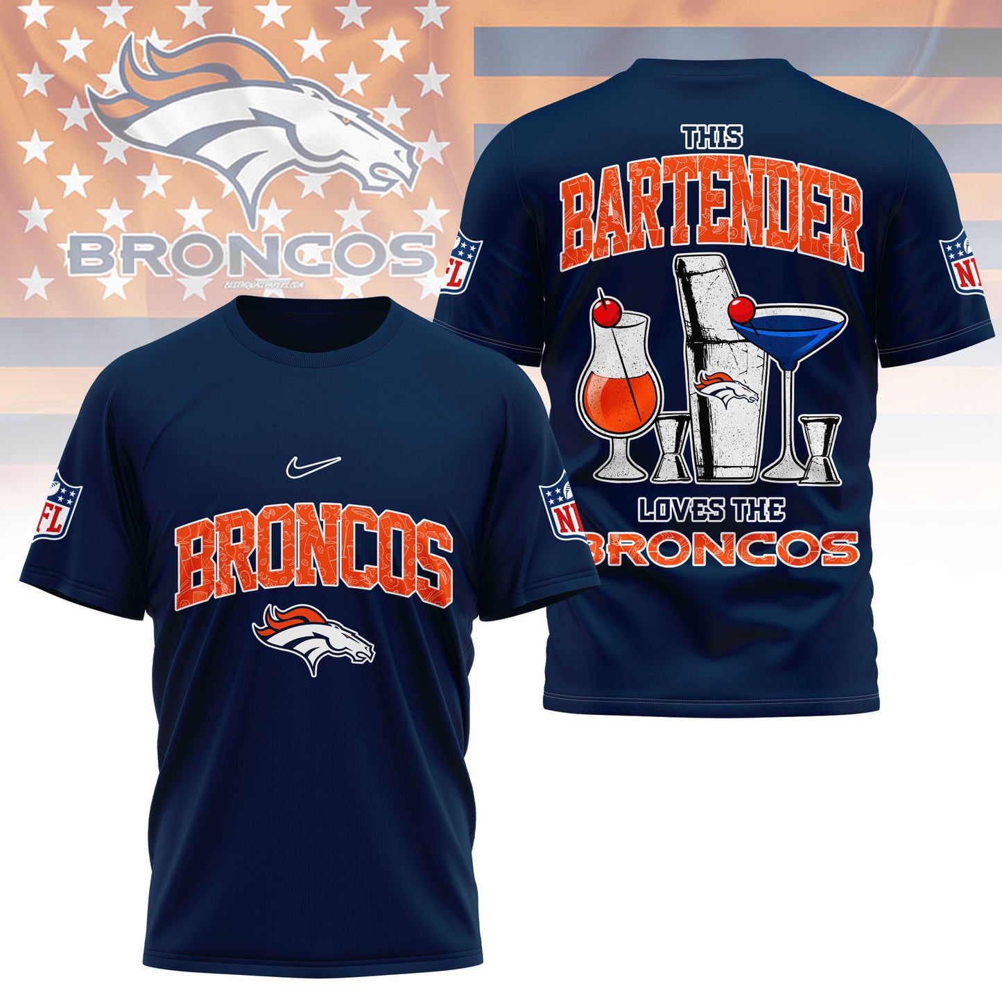 LIMITED EDITION - NEW CUSTOMIZED NFL13 DVB DENVER BRONCOS BARTENDER FAN 3D SHIRT