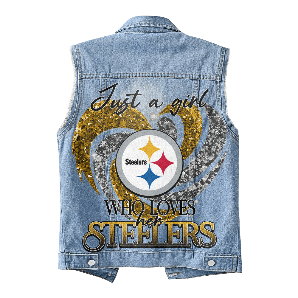 LIMITED EDITION - NEW PREMIUM NFL14 PSB PITTSBURGH STEELERS UNISEX SLEEVELESS DENIM JACKET