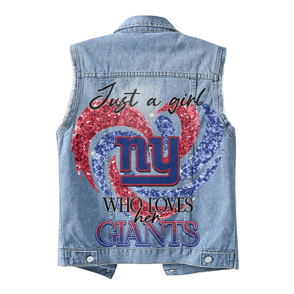 LIMITED EDITION - NEW PREMIUM NFL32 NYG NEW YORK GIANTS UNISEX SLEEVELESS DENIM JACKET