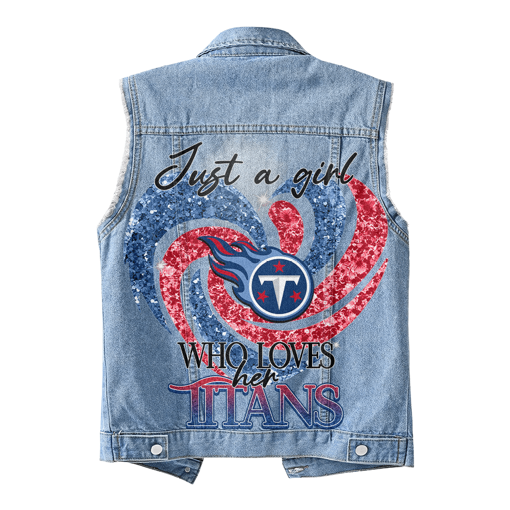 LIMITED EDITION - NEW PREMIUM NFL31 TST TENNESSEE TITANS UNISEX SLEEVELESS DENIM JACKET