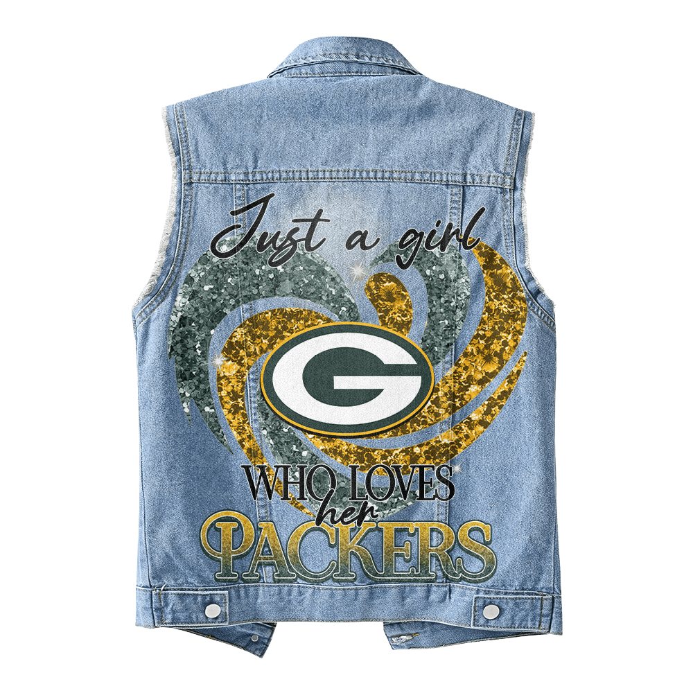 LIMITED EDITION - NEW PREMIUM NFL08 GBP GREEN BAY PACKERS UNISEX SLEEVELESS DENIM JACKET