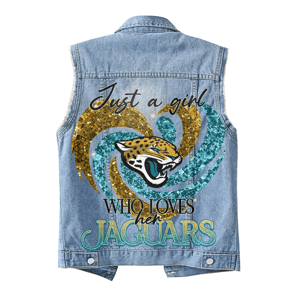 LIMITED EDITION - NEW PREMIUM NFL30 JSJ JACKSONVILLE JAGUARS UNISEX SLEEVELESS DENIM JACKET