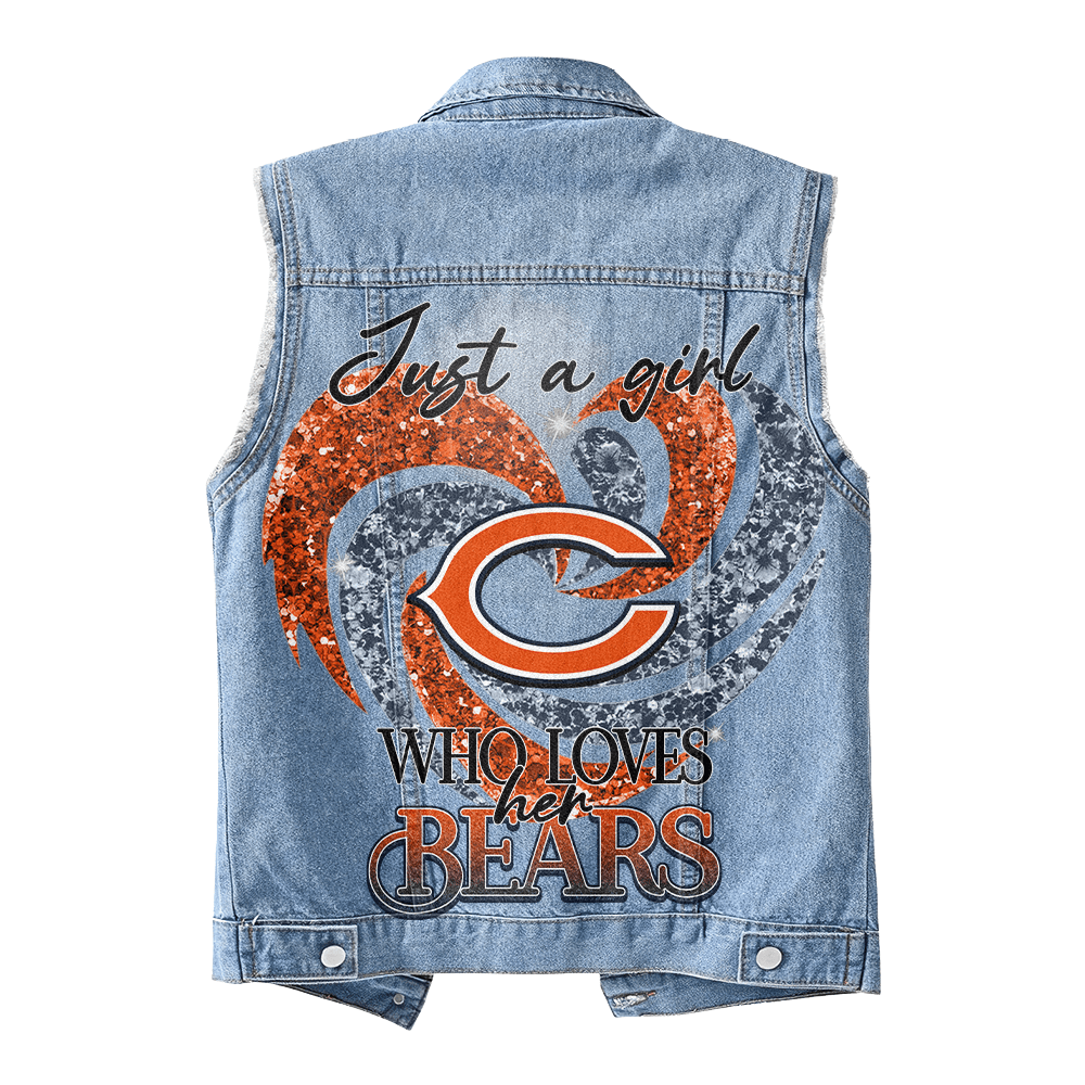LIMITED EDITION - NEW PREMIUM NFL26 CCB CHICAGO BEARS UNISEX SLEEVELESS DENIM JACKET