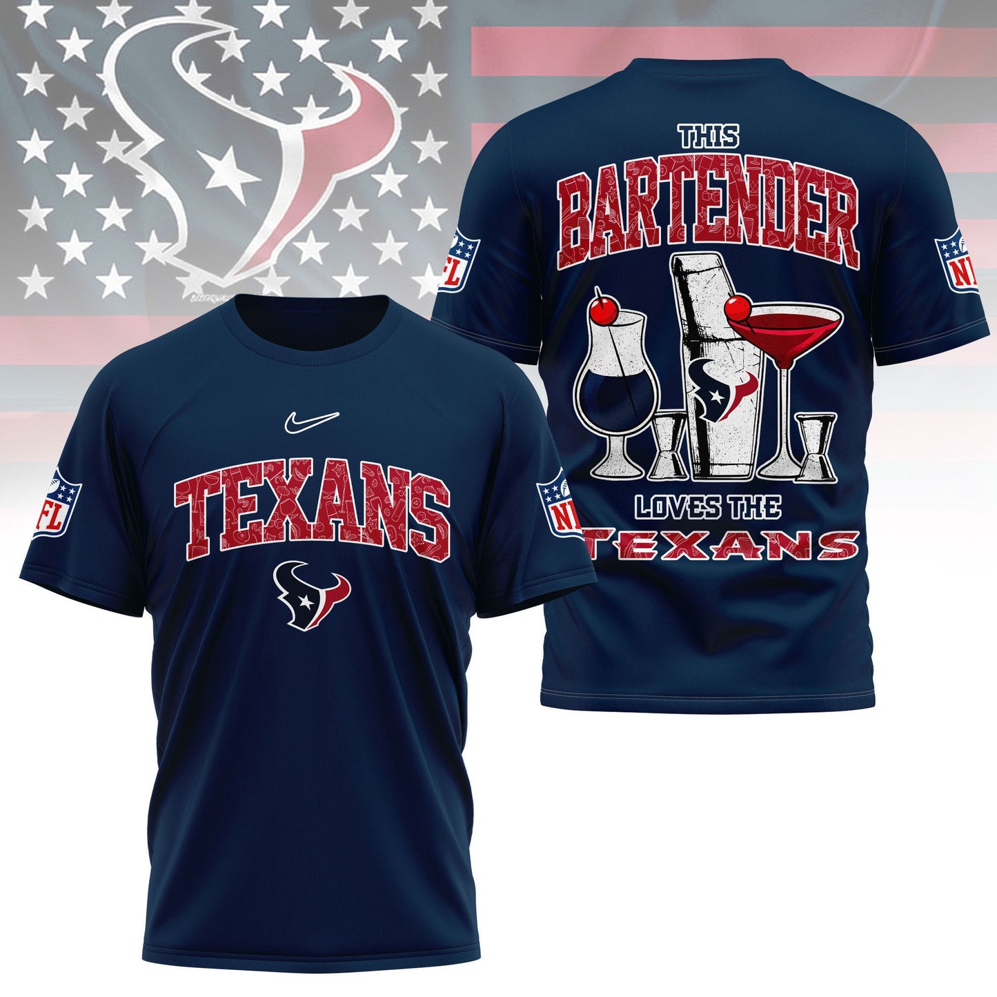 LIMITED EDITION - NEW CUSTOMIZED NFL15 HTT HOUSTON TEXANS BARTENDER FAN 3D SHIRT