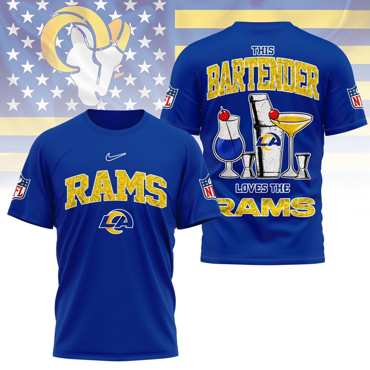 LIMITED EDITION - NEW CUSTOMIZED NFL22 LAR LOS ANGELES RAMS BARTENDER FAN 3D SHIRT
