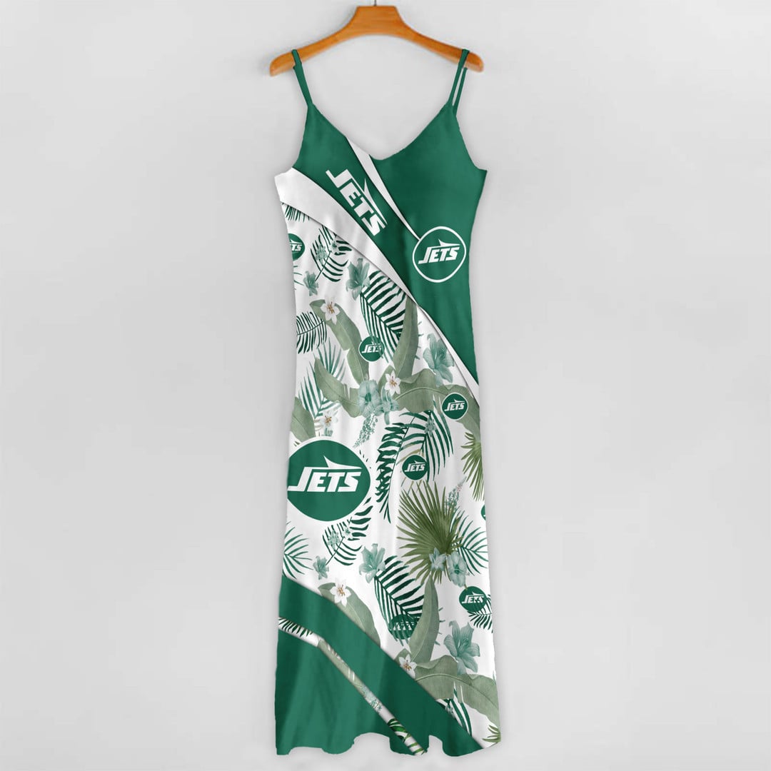 LIMITED RUN - NEW CUSTOMED NFL25 NYJ NY JETS HAWAIIAN LONG DRESS