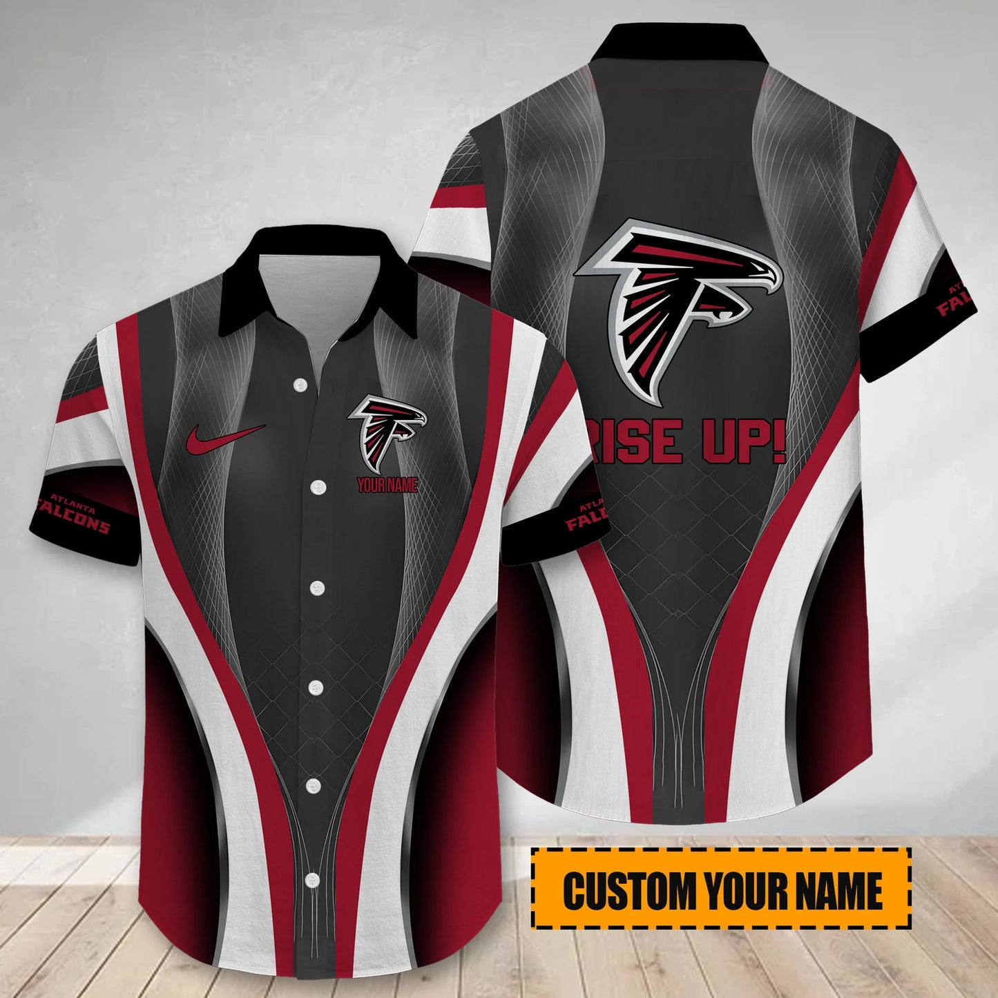 LIMITED EDITION - NEW CUSTOMIZED NFL18 ATF ATLANTA FALCONS SHORT SLEEVE BUTTON-UP SHIRT