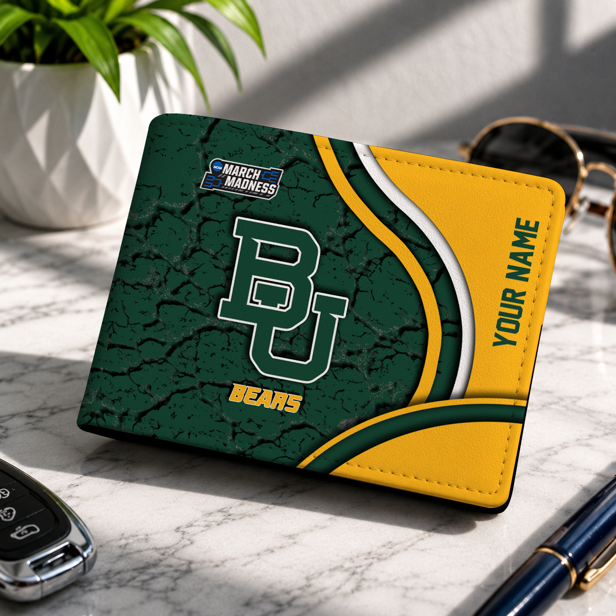 FINAL CLEARANCE - NEW CUSTOMIZED NCAA MAM18 BAB BAYLOR BEARS LEATHER WALLET
