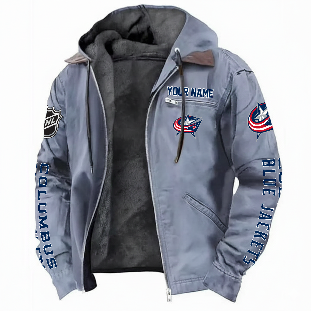 LIMITED EDITION - NEW CUSTOMIZED NHL18 CBJ COLUMBUS BLUE JACKETS HOODED CARDIGAN JACKET