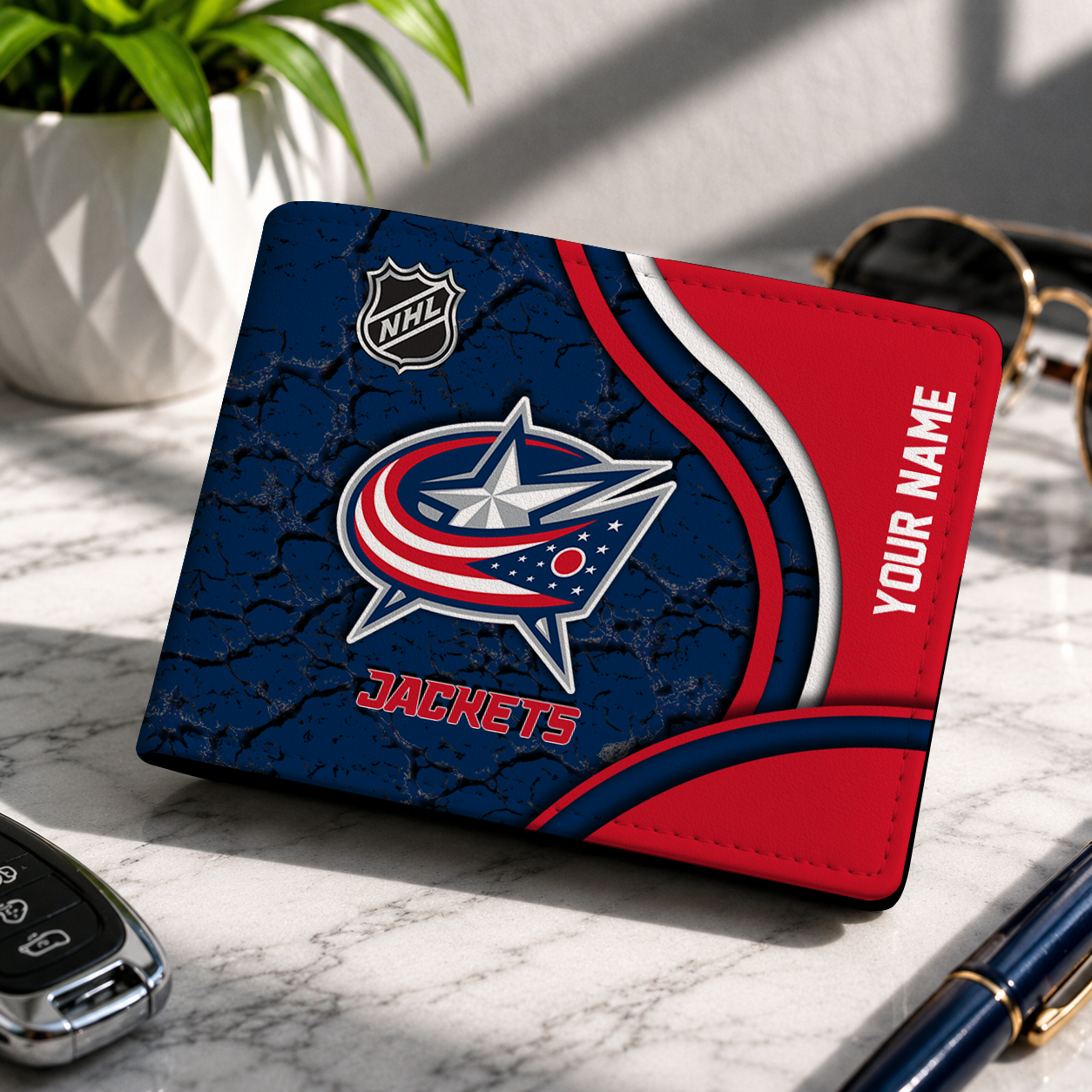 FINAL CLEARANCE - NEW CUSTOMIZED NHL18 CBJ COLUMBUS BLUE JACKETS LEATHER WALLET