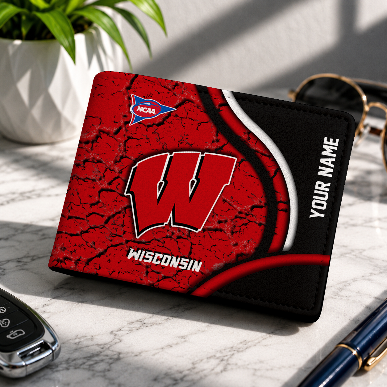 MEGA SALE - NEW CUSTOMIZED NCAA FBS18 WSB WISCONSIN BADGERS LEATHER WALLET