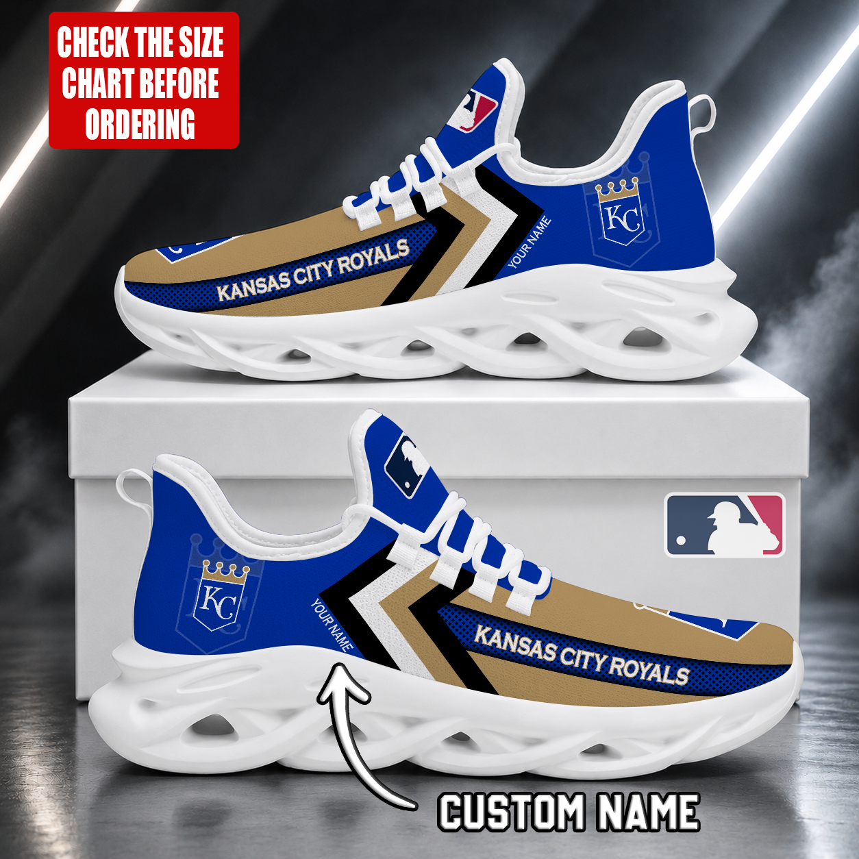 LIMITED EDITION - NEW CUSTOMIZED MLB19 KCR KANSAS CITY ROYALS MAX SOUL SHOES