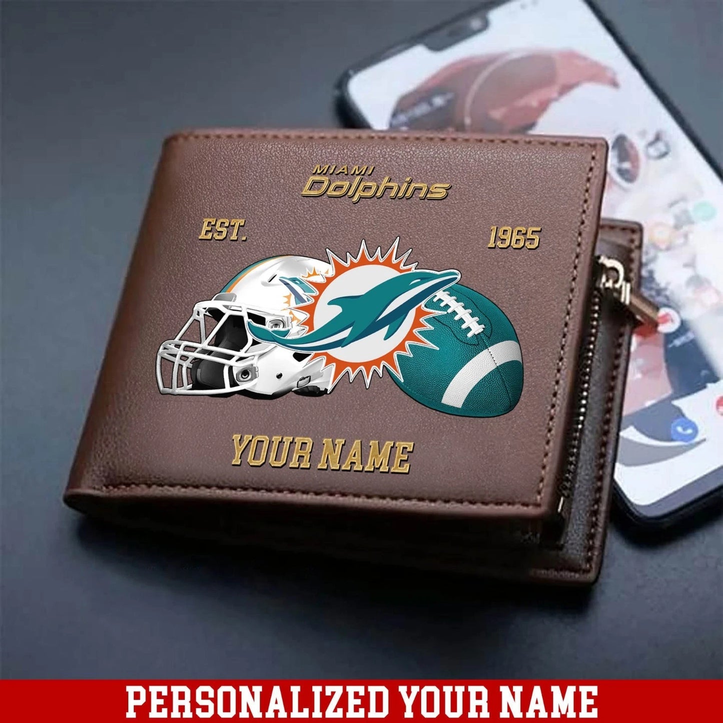 LIMITED EDITION - NEW CUSTOMIZED NFL19 MDP MIAMI DOLPHINS LEATHER WALLET