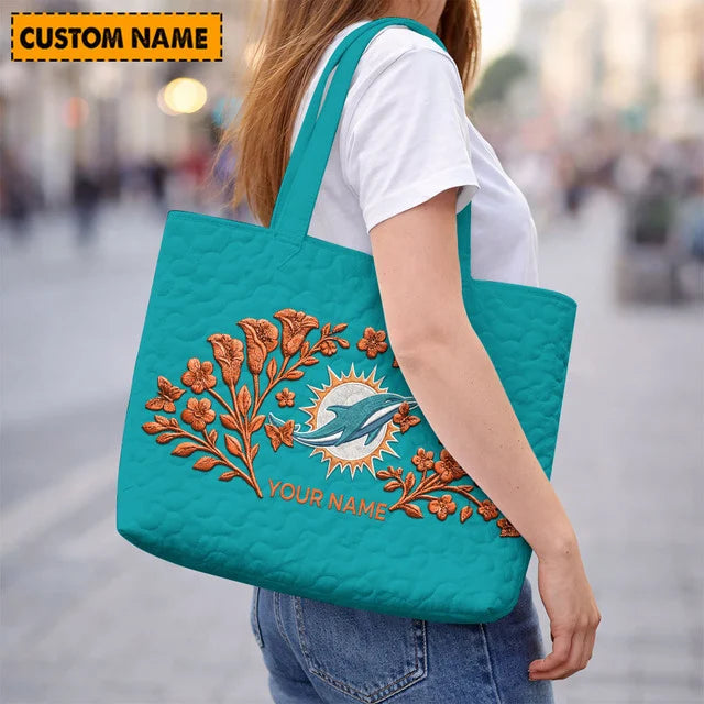 ELITE EDITION - NEW CUSTOMIZED NFL19 MDP MIAMI DOLPHINS QUILTED TOTE BAG