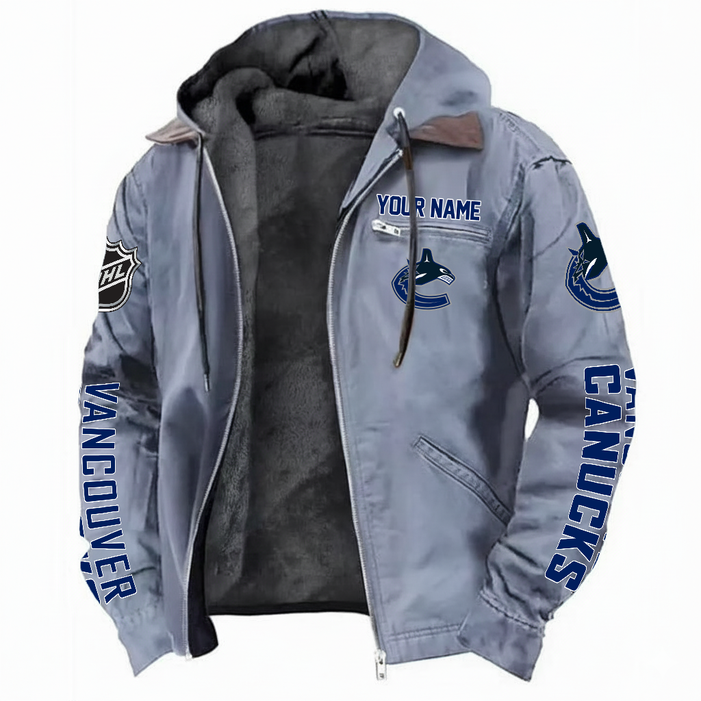 LIMITED EDITION - NEW CUSTOMIZED NHL19 VCC VANCOUVER CANUCKS HOODED CARDIGAN JACKET