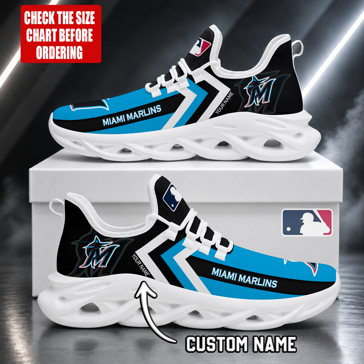 LIMITED EDITION - NEW CUSTOMIZED MLB20 MMS MIAMI MARLINS MAX SOUL SHOES