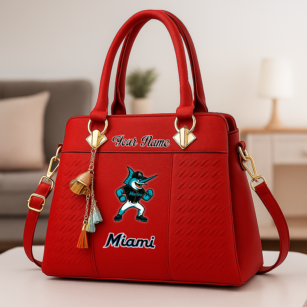 LIMITED EDITION - NEW CUSTOMIZED MLB20 MMS MIAMI MARLINS ZIP HANDBAG MULTICOLOR