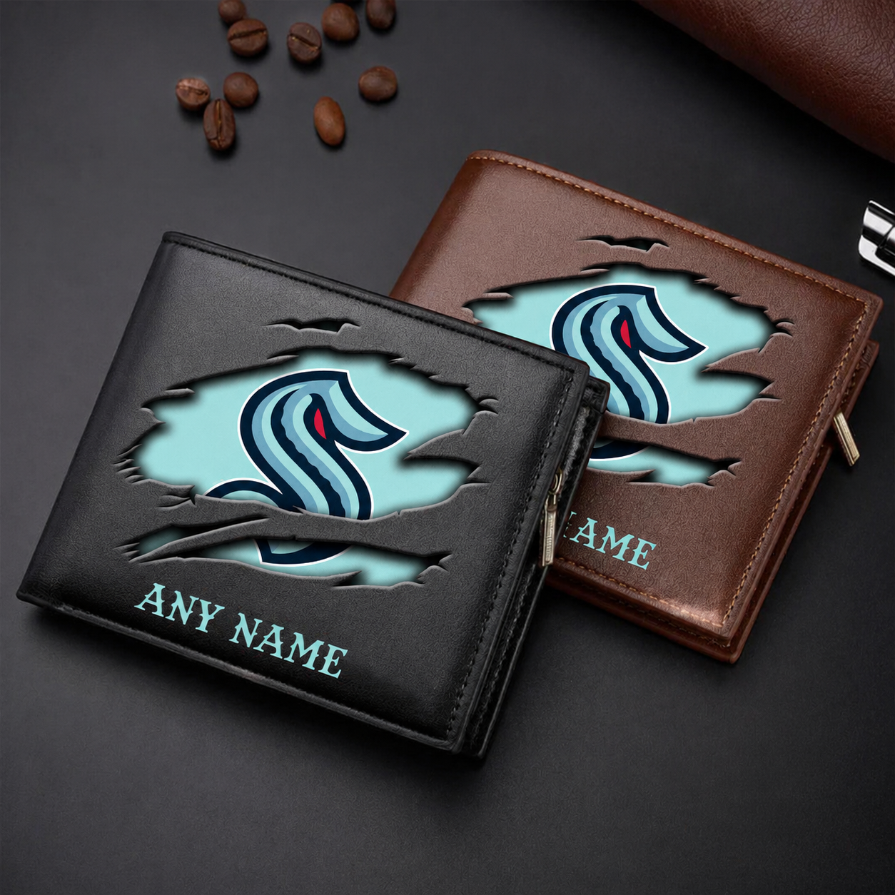 LIMITED EDITION - NEW CUSTOMIZED NHL20 STK SEATTLE KRAKEN LEATHER WALLET