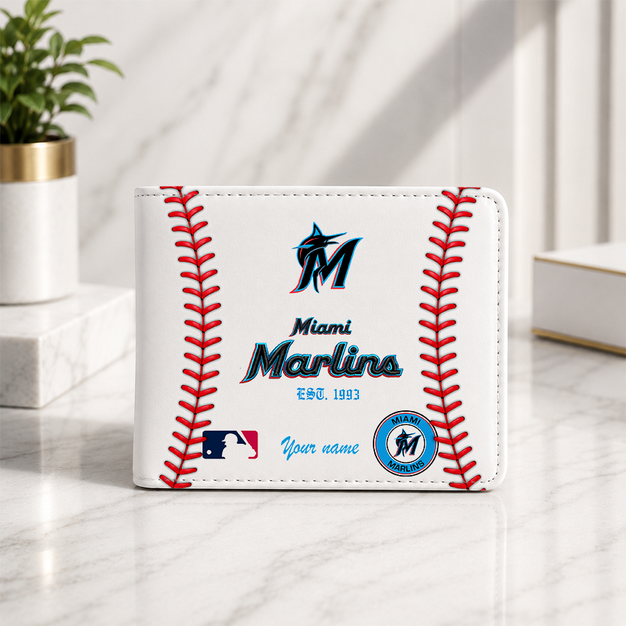 LIMITED EDITION - NEW CUSTOMIZED MLB20 MMS MIAMI MARLINS LEATHER WALLET