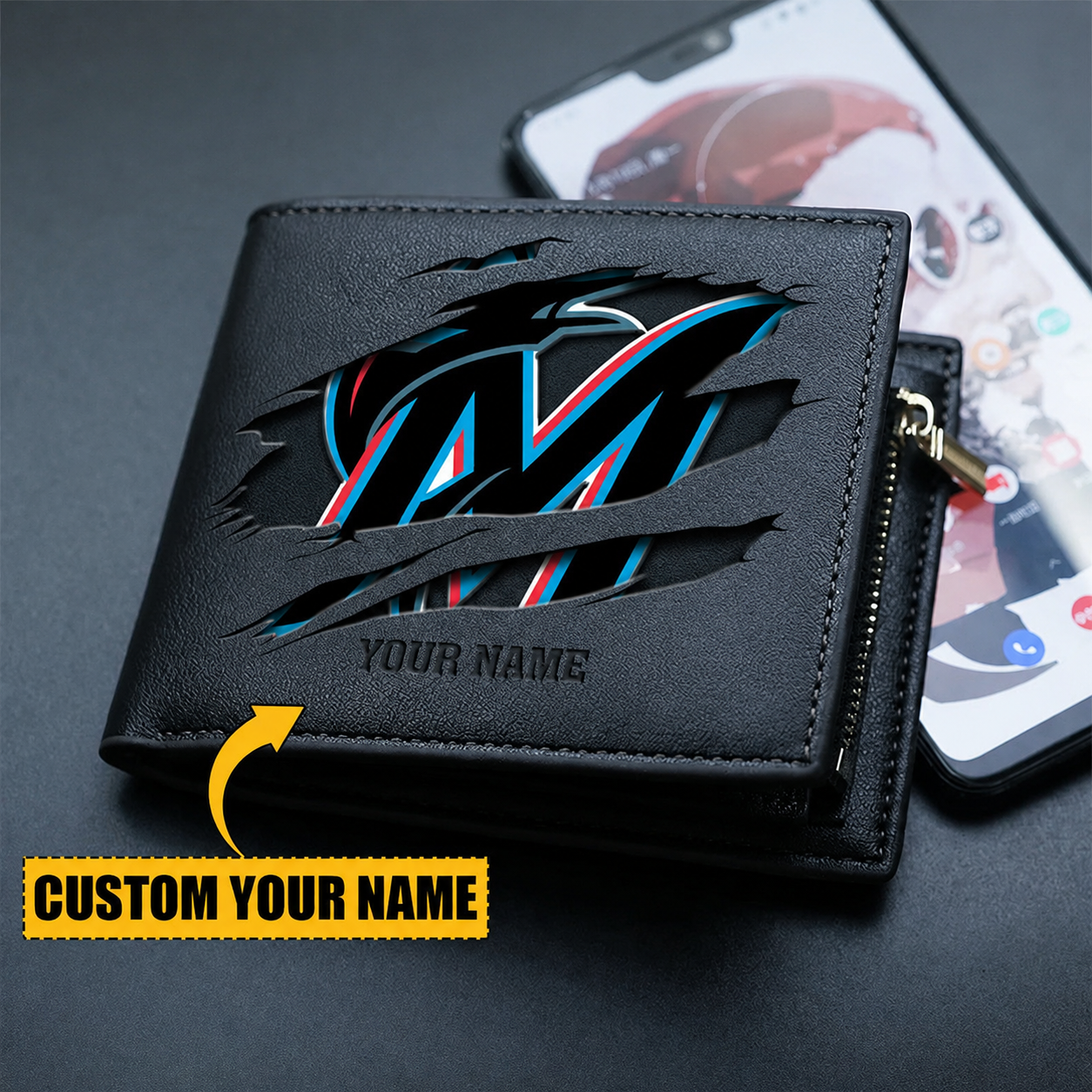 LIMITED EDITION - NEW CUSTOMIZED MLB20 MMS MIAMI MARLINS LEATHER WALLET