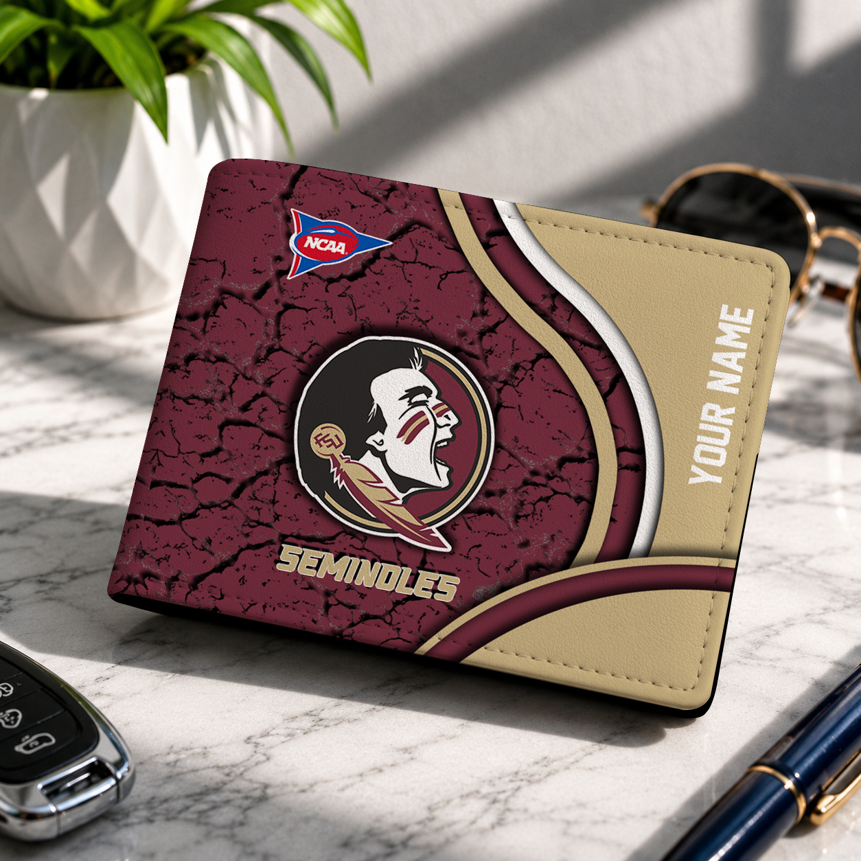 MEGA SALE - NEW CUSTOMIZED NCAA FBS21 FLS FLORIDA STATE SEMINOLES LEATHER WALLET