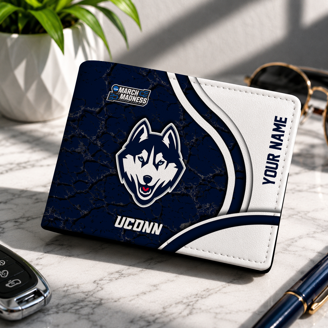 FINAL CLEARANCE - NEW CUSTOMIZED NCAA MAM21 UCH UCONN HUSKIES LEATHER WALLET