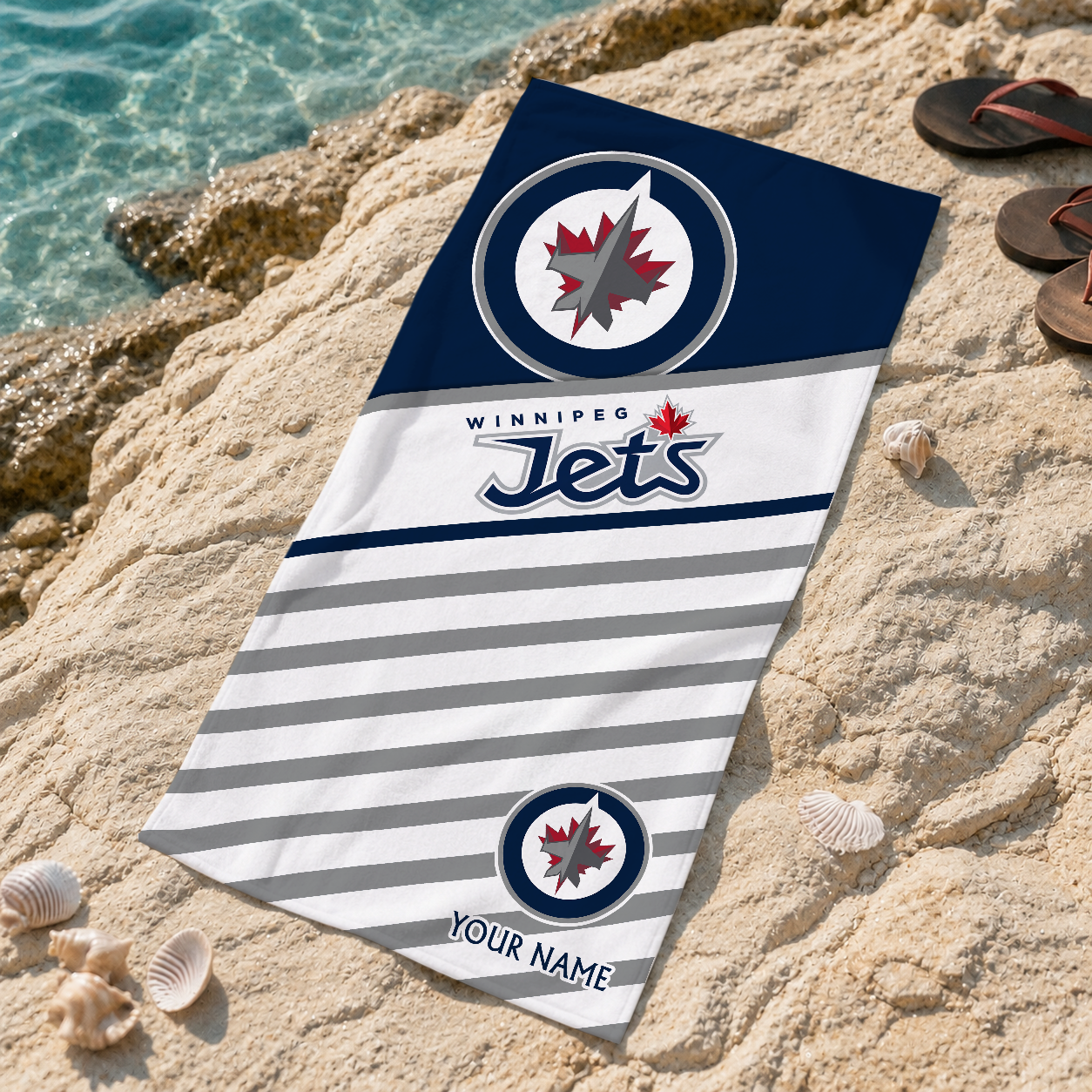 LIMITED EDITION - NEW CUSTOMIZED NHL21 WPJ WINNIPEG JETS BEACH TOWEL