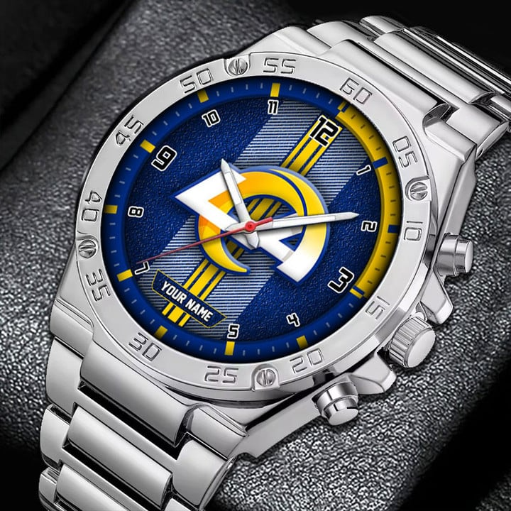 LIMITED EDITION - NEW CUSTOMIZED NFL22 LAR LOS ANGELES RAMS LUXURY STAINLESS STEEL WATCH