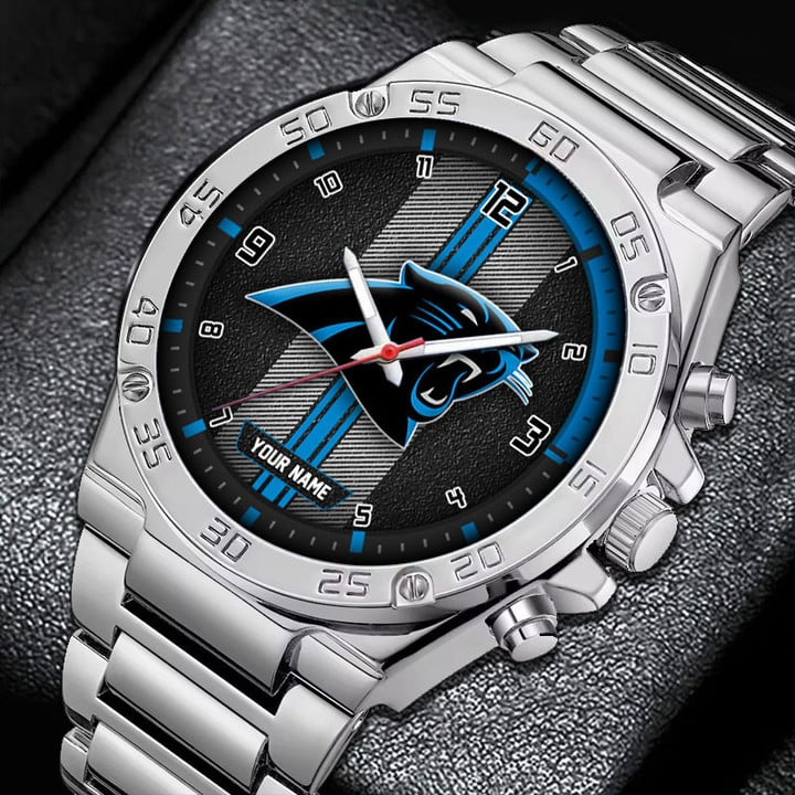LIMITED EDITION - NEW CUSTOMIZED NFL23 CLP CAROLINA PANTHERS LUXURY STAINLESS STEEL WATCH